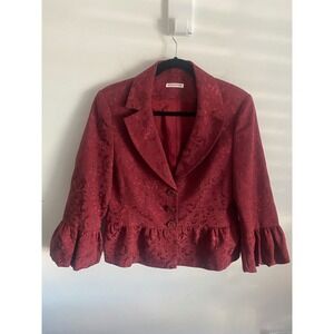 GEORGIOS STUDIO Womens Burgundy Textured Peplum Blazer with‎ Ruffle Cuffs